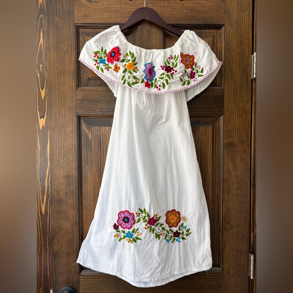 White Embroidered Off-Shoulder Dress from Mexico